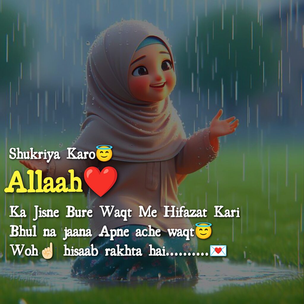 Shukriya Karo Allah☺❤ 
Jisne Bure Waqt Me Hifazat Kari
Bhul na jaana Apne ache waqt😇
Woh☝🏻 hisaab rakhta hai..........💌
